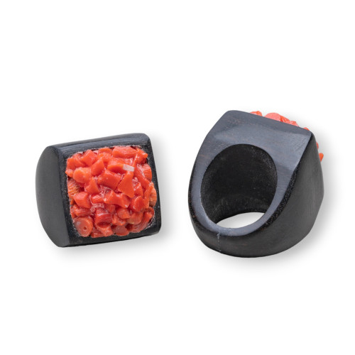 Square Ebony and Coral Ring 26mm