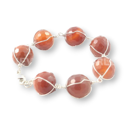 Bracelet with Faceted Agates 20mm and Rhodium-Plated Brass Wire - Carnelian