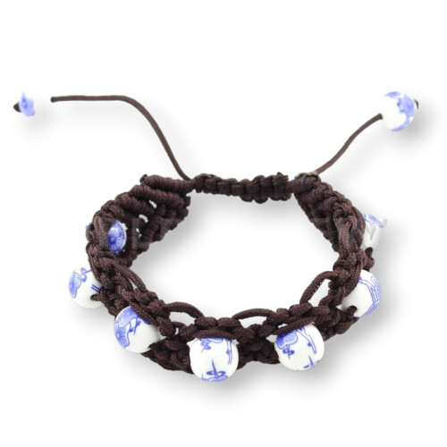 Bracelets Of Woven Fabric And Ceramic With Up And Down Closure - Blue