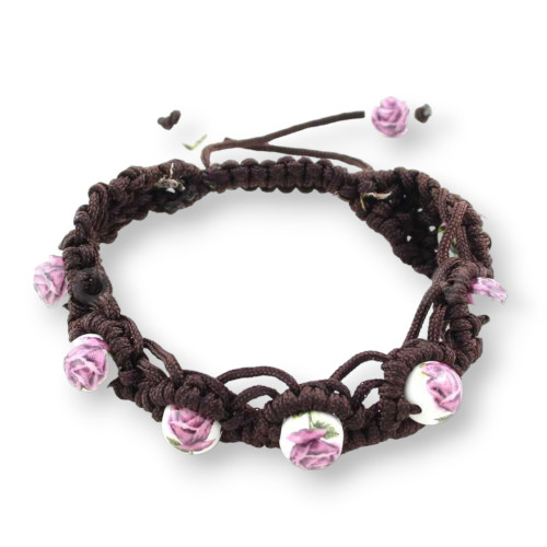 Bracelets Of Woven Fabric And Ceramic With Up And Down Closure - Dark Pink