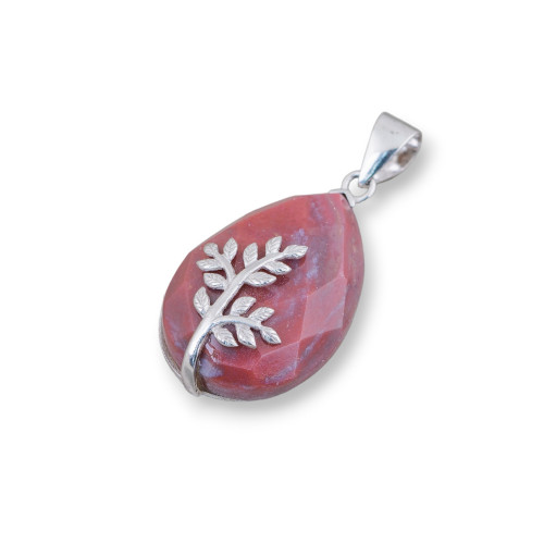 Pendant of 925 Silver and Semi-precious Stones Faceted Flat Drop 20x32mm Red Indian Agate