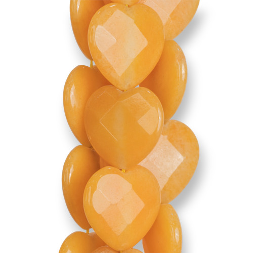 Light Orange Jade Faceted Flat Heart 30mm