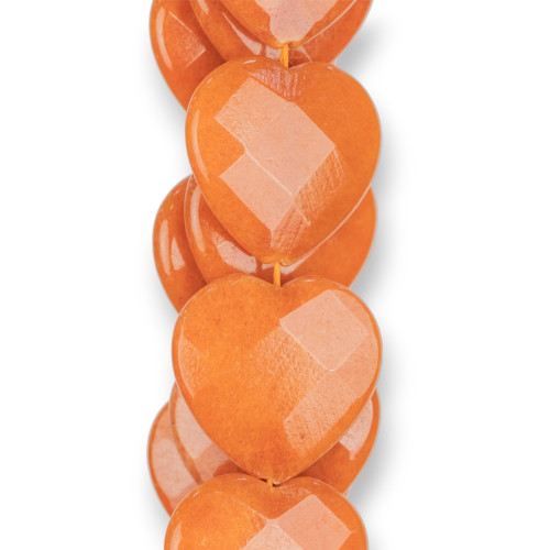 Orange Jade Heart Faceted Plate 30mm