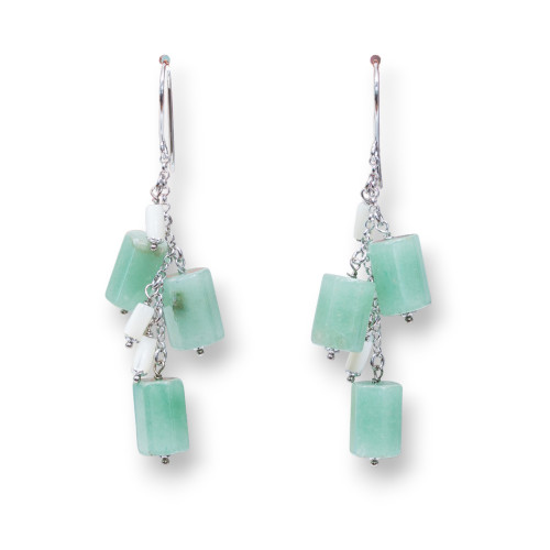 925 Silver Lever Earrings With Green Aventurine And Mother of Pearl 20x78mm