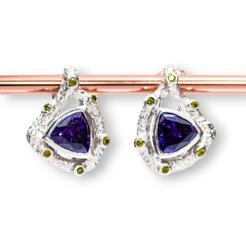 Microcast 925 Silver Closed Stud Earrings With Zircons And Hydrothermal Gems 17x22mm Purple