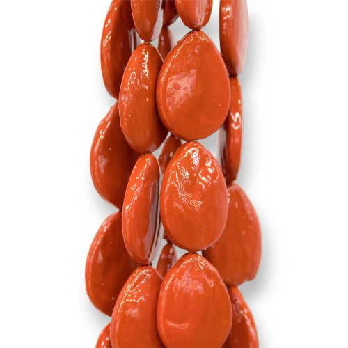 Perle Di Maiorca Rosso Corallo Sardegna Gocce Piatto Barocca 20x30mm