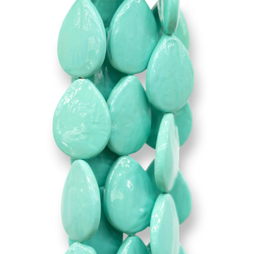 Majorca Pearls Turquoise Green Drops Baroque Πιάτο 18x25mm