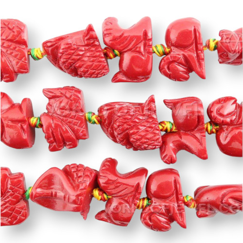 Résine Mélange d'Animaux 18x23mm 12pcs Rouge