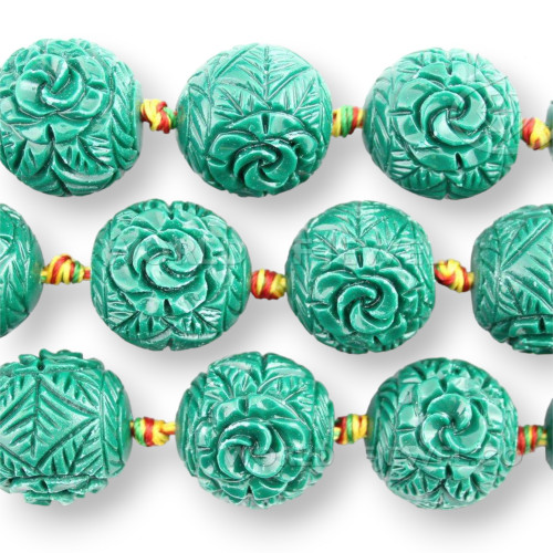 Resin Engraved Sphere 18mm Green Flower