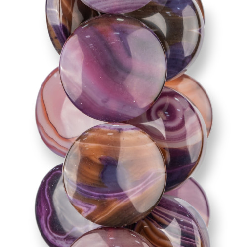 Agate violette rayée ronde plate 35-50mm ombrée