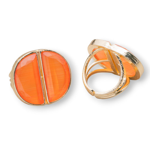 Bronze Ring With Cat's Eye Double Crescent 25x28mm Adjustable Size Orange