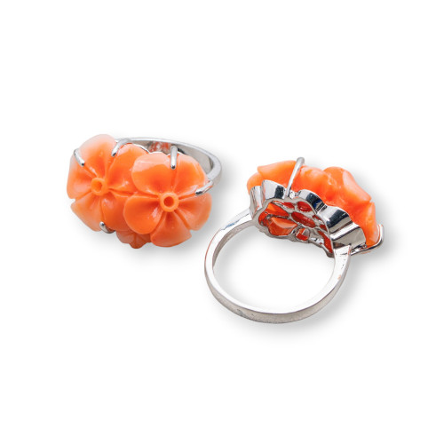 Χάλκινο δαχτυλίδι και λουλούδι ρητίνης 22x16mm Πορτοκαλί