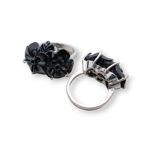 Bronze Ring And Resin Flower 22x16mm Black