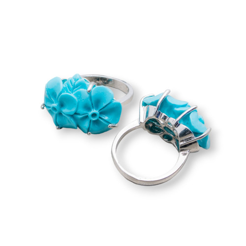 Bronze And Resin Ring Flower 22x16mm Turquoise