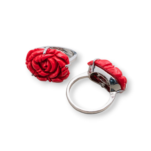 Χάλκινο δαχτυλίδι και λουλούδι ρητίνης 23x18mm Κόκκινο