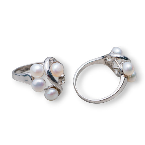 Rhodium-plated Bronze Ring And River Pearls With 2 Light Points 15x19mm