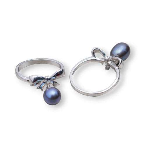 Rhodium-plated Bronze Ring and River Pearls with 3 Light Points 16x19mm Dark Gray
