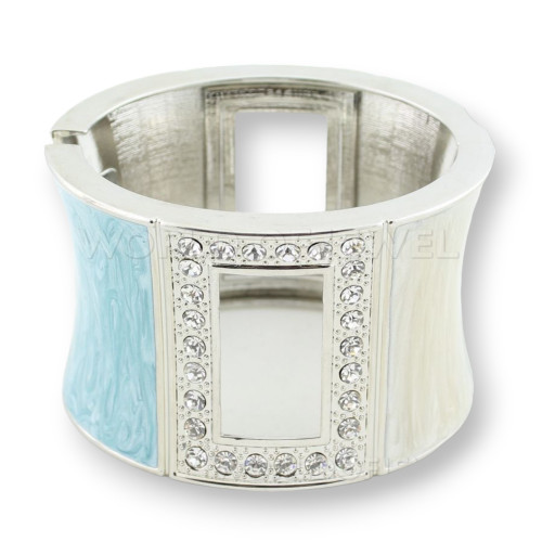 Enamelled Brass Bracelet With Rhinestones - Silver and Light Blue