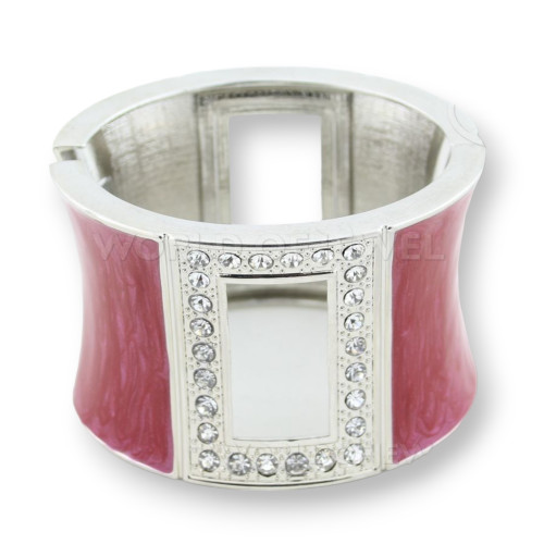 Enamelled Brass Bracelet With Rhinestones - Silver and Red