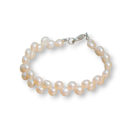 Pink Braided Coin River Pearl Bracelet