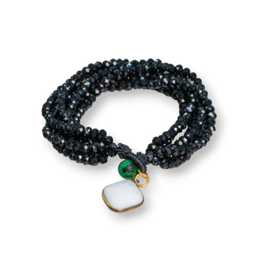 Bracelet multibrins de perles d'eau douce avec cristaux et cabochon blanc