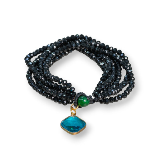 Bracelet de perles d'eau douce multibrins avec cristaux et cabochons bleu sarcelle