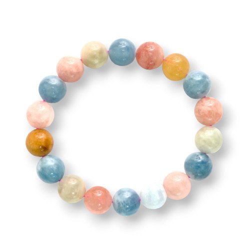 Bracciale Di Berilli Multicolor Acquamarina Morganite Tondo 12mm