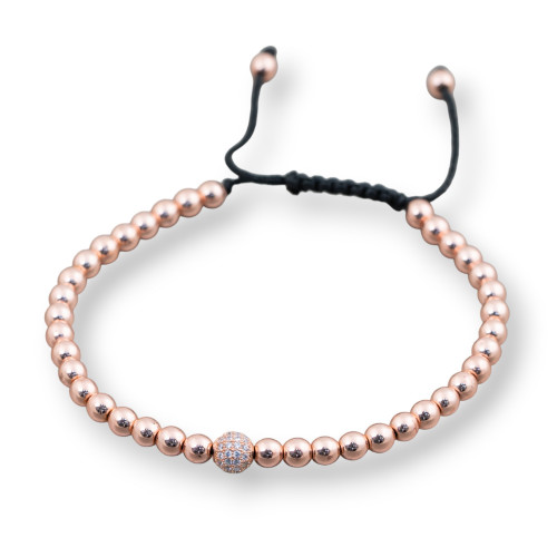 Bracciale Di Ematite E Zirconi Con Chiusura Sali-Scendi 1pz Oro Rosa Bianco