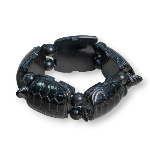 Semiprecious Stone Bracelet Large Turtle 30x42mm Black Resin