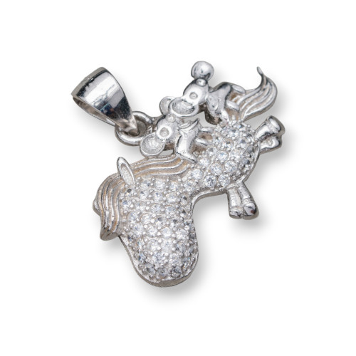 Pendant Of 925 Silver With Zircons Unicorn 23x21mm 2pcs MOD2 Rhodium Plated