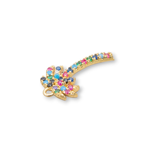 Bronze Pendant Component With Multicolor Pavé Zircons Palm Tree With A Ring 09x18mm 15pcs