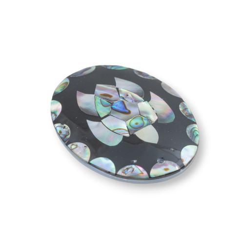 Oval Mosaic Mother of Pearl Pendant Component 40x55mm