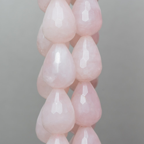 Rose Quartz Faceted Briolette Drops 18x25mm Milk