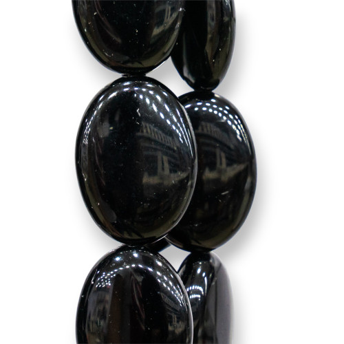 Smooth Flat Oval Black Crystal 12x16mm