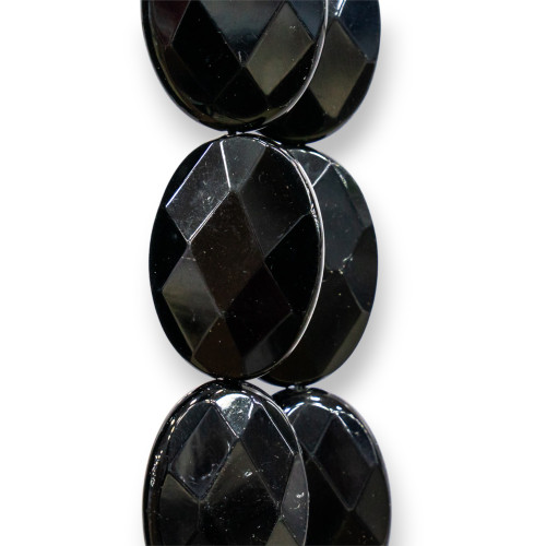 Flat Oval Black Crystal Faceted 13x18mm