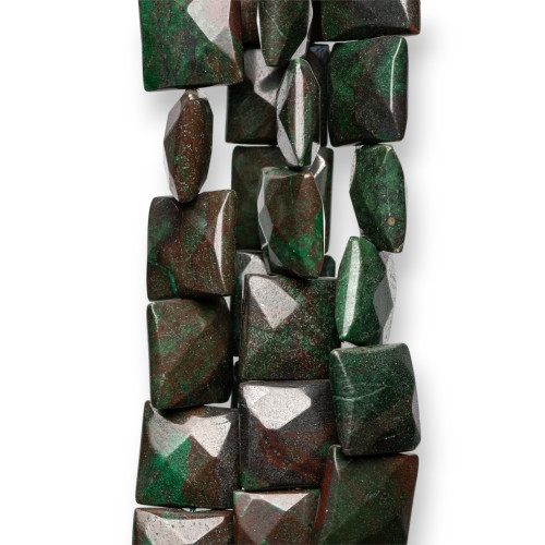 Flat Faceted Square Tourmalinated Jasper 15mm