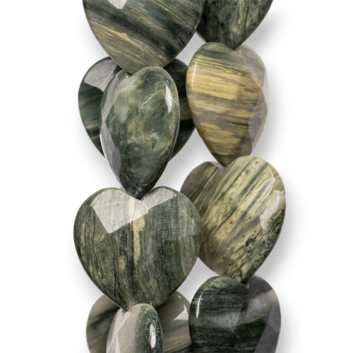 Green Jasper Flat Heart Faceted 30mm