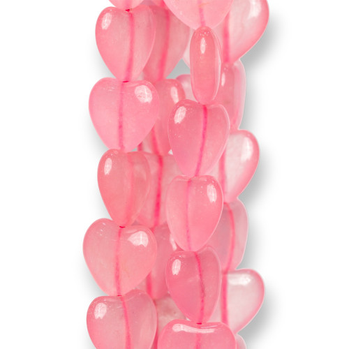 Transparent Pink Jade Smooth Flat Heart 15mm