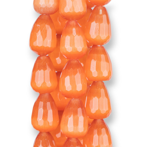 Orange Cat's Eye Faceted Briolette Drops 13x18mm