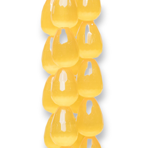 Yellow Cat's Eye Faceted Briolette Drops 12x16mm