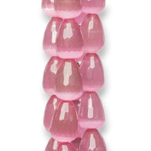 Pink Cat's Eye Faceted Briolette Drops 12x16mm