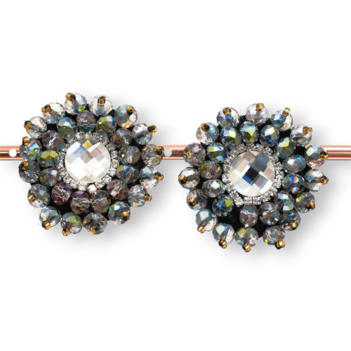 Bijouterie Clip Earrings With Faceted Crystals With 36mm Central Cabochon