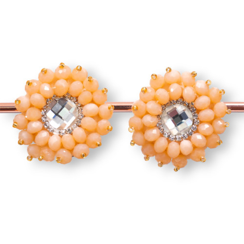 Bijouterie Clip Earrings With Faceted Crystals With Central Cabochon 36mm Peach