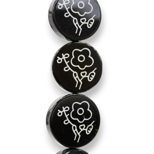 Onyx Laser Engraved Round Flat Smooth Flowers 10mm