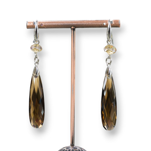 925 Silver Earrings With Champagne And Smoked Zircons 9x69mm
