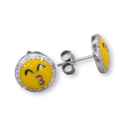 Orecchini Di Argento 925 Emoji E Zirconi 10mm MOD1