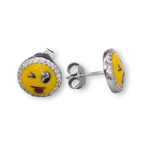 Orecchini Di Argento 925 Emoji E Zirconi 10mm MOD2