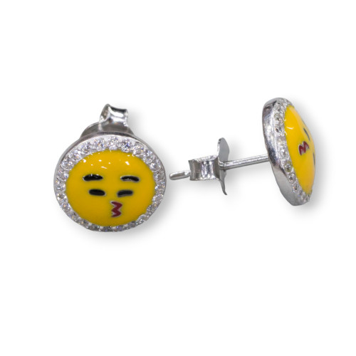 Ασημένια σκουλαρίκια 925 Emoji And Zircons 10mm MOD4