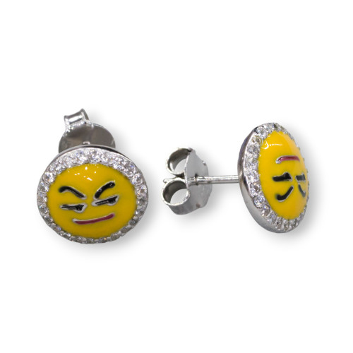 Ασημένια σκουλαρίκια 925 Emoji And Zircons 10mm MOD6