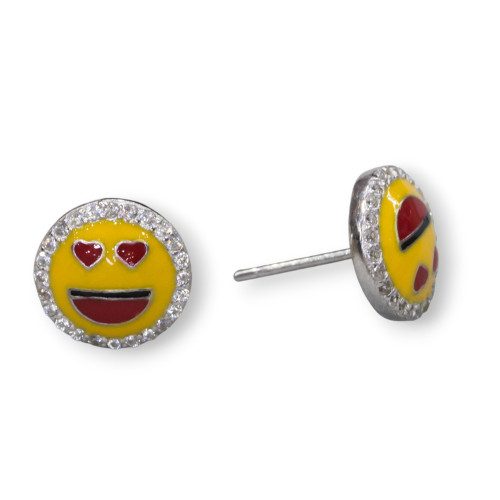 Boucles d'oreilles Argent 925 Emoji Et Zircons 10mm MOD7